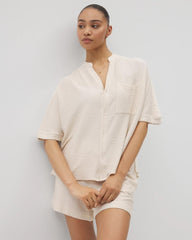 Crinkle Knit Relaxed Button-Up Top - PARCHMENT | Soma outlet