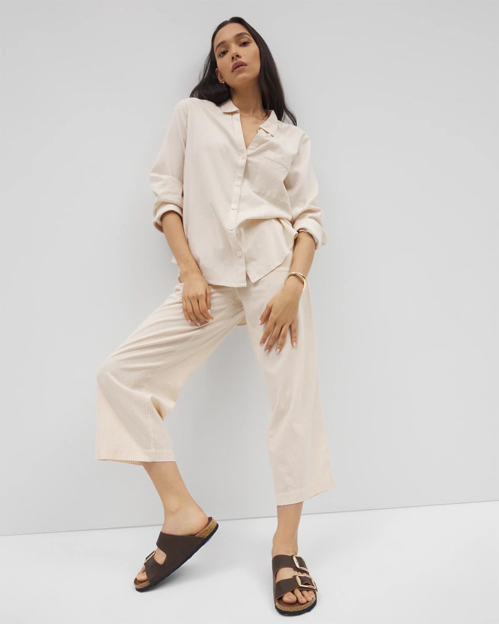 Beach Cotton Crop Pant - PALE SAND STRIPE | Soma Online