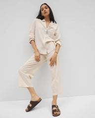 Beach Cotton Crop Pant - PALE SAND STRIPE | Soma Online