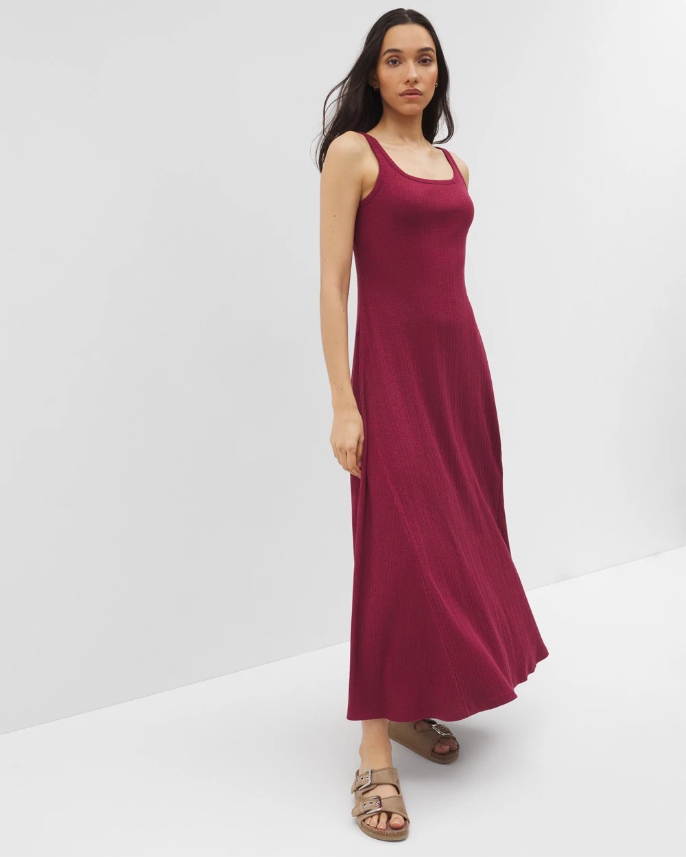 Rib Square Neck Lounge Dress - GARNET | Soma Online