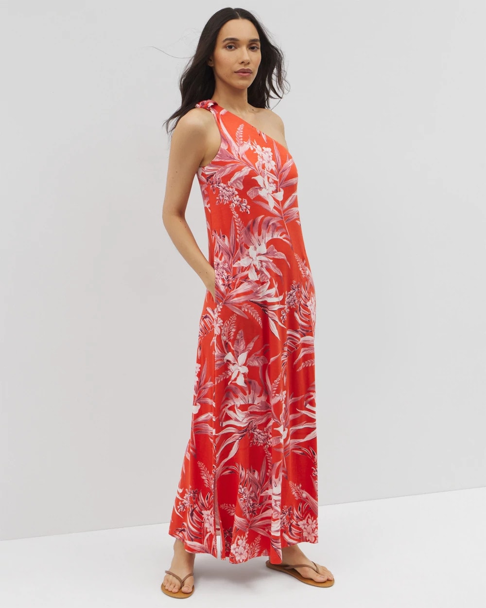 One-Shoulder Maxi Bra Dress - PALM PERFECT G GOJI BERRY | Soma discount