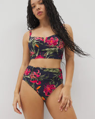 Soma Swim Ruched High-Waist Bikini Bottom - LE TIGRE TROPICAL NAVY | Soma sale