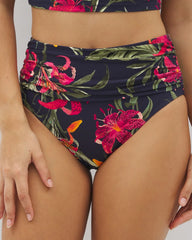 Soma Swim Ruched High-Waist Bikini Bottom - LE TIGRE TROPICAL NAVY | Soma sale