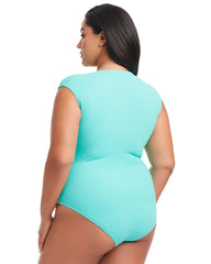 Pique Ole Cap Sleeve Surplice One Piece - TAHITI TEAL | Soma Online