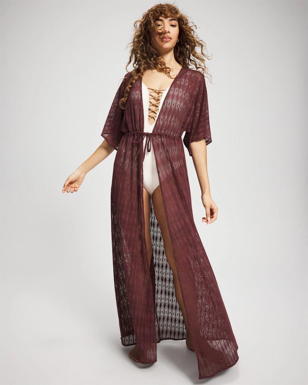 Sunkissed Crochet Open-Front Caftan - COFFEE | Soma sale