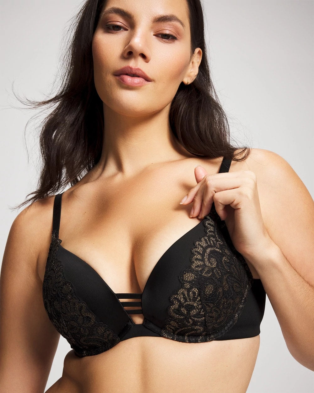 Push-up Plunge Bra with Lace - BLACK W/ GOLD FILL | Soma sale