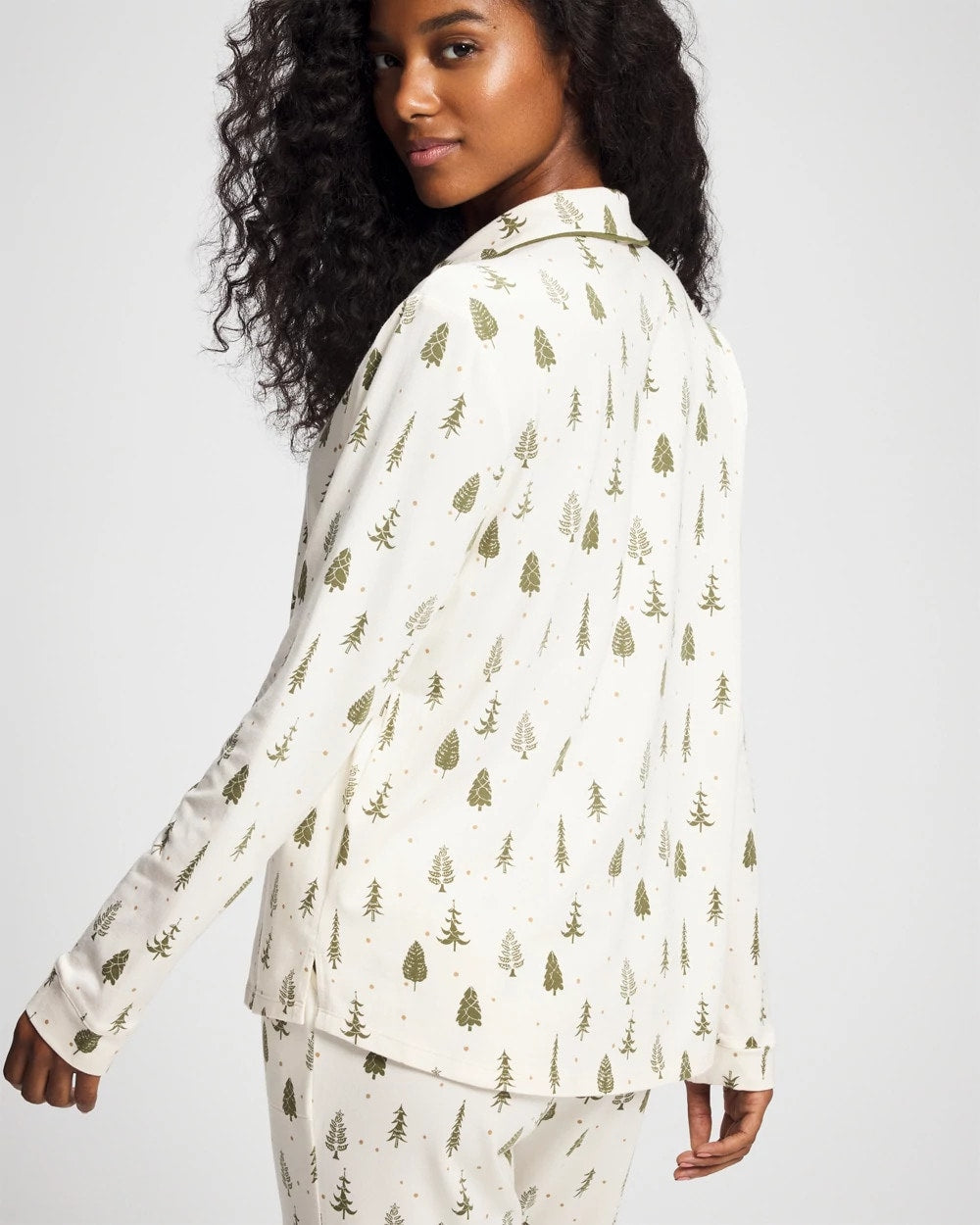 Long-Sleeve Notch Collar Pajama Top - FESTIVE FIRS CHAMP DREAMS | Soma Online