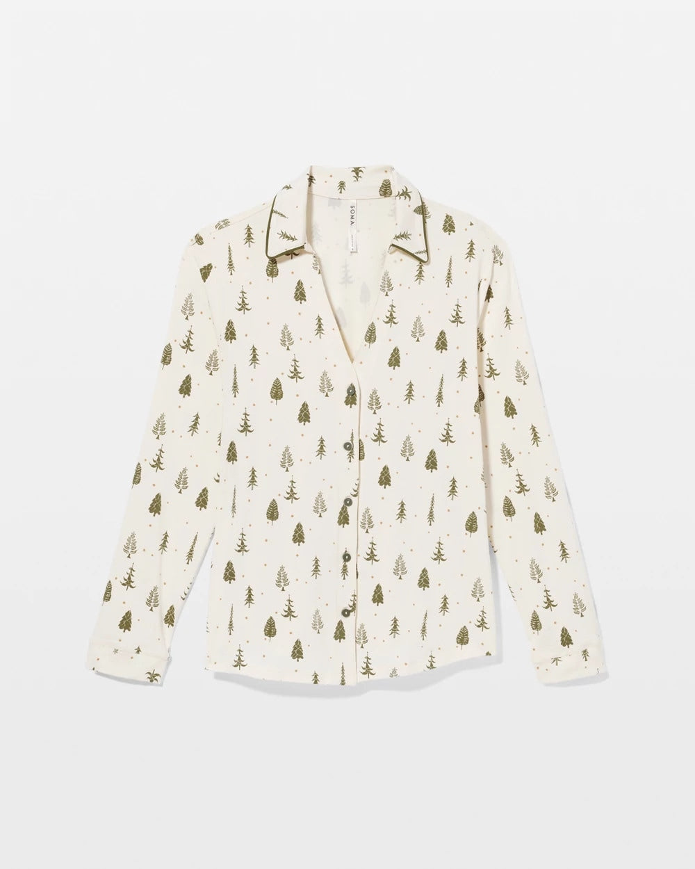 Long-Sleeve Notch Collar Pajama Top - FESTIVE FIRS CHAMP DREAMS | Soma Online