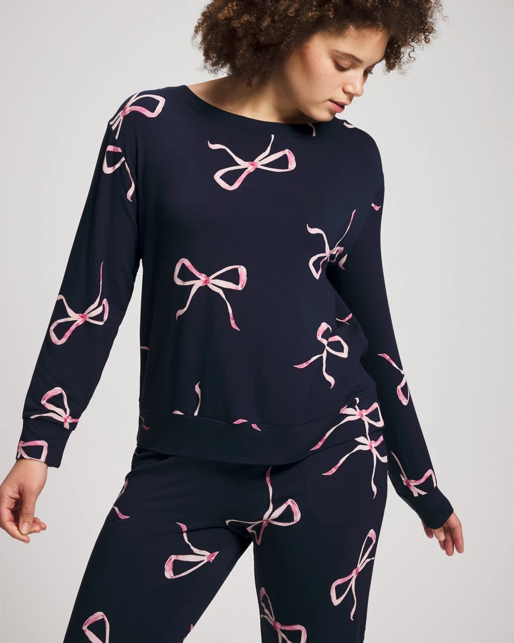 Long-Sleeve Pajama Top - BELOVED BOWS GRAND NAVY | Soma near me