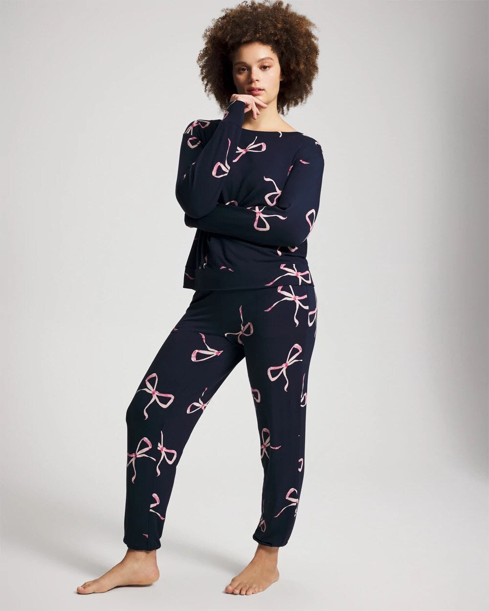 Long-Sleeve Pajama Top - BELOVED BOWS GRAND NAVY | Soma near me
