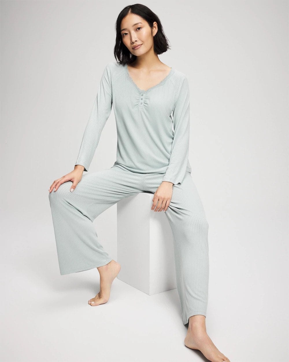 Pointelle Long Sleeve Pajama Top - GREEN MIST | Soma sale