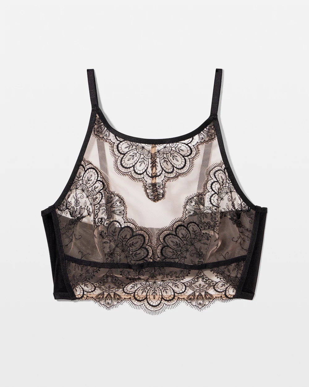 Tattoo Lace Embroidered High Neck Bralette - BLACK W/ SANDALWOOD | Soma sale