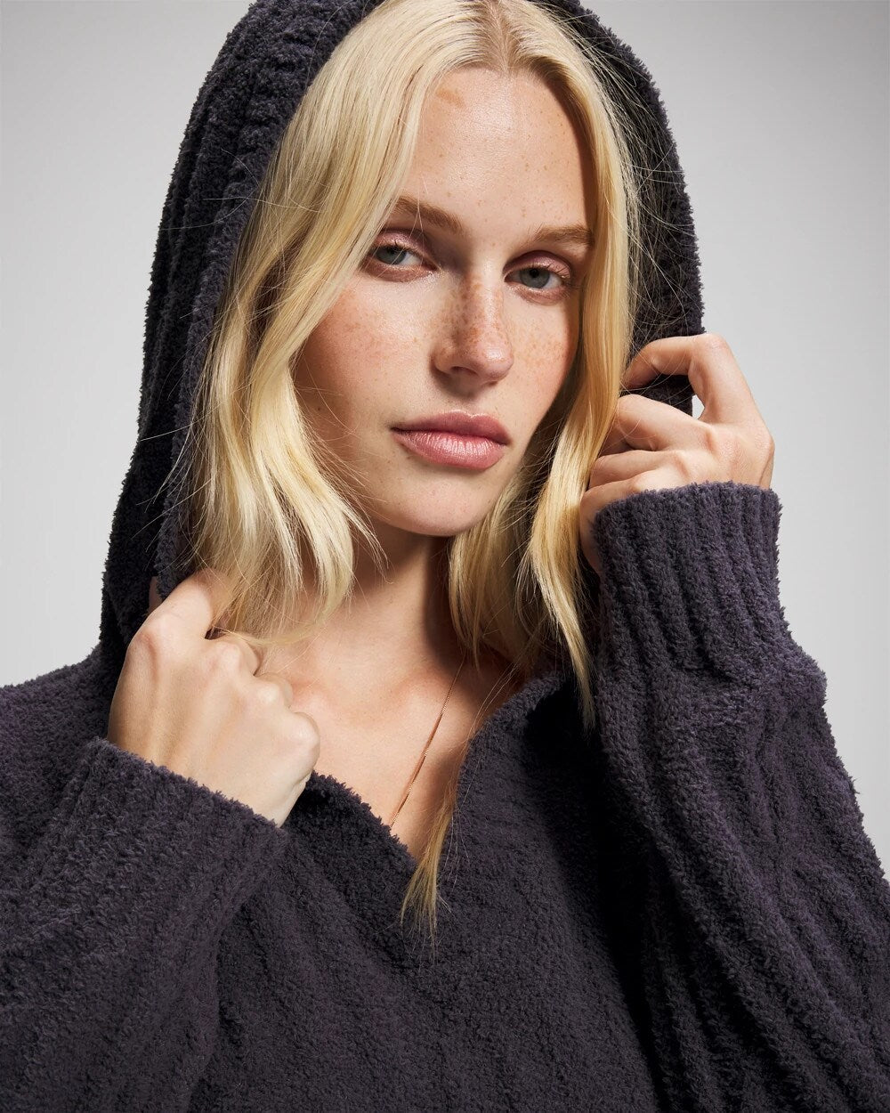 Cable Knit Plush Hoodie - GRAY INK | Soma Online