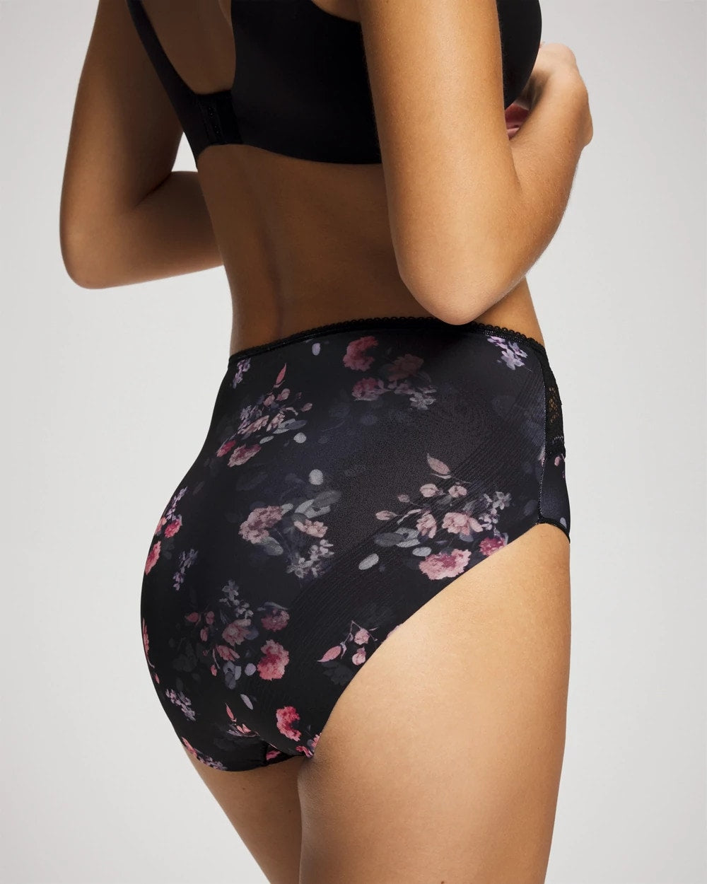 Vanishing Edge Microfiber Modern Brief Panty with Lace - FLORAL DREAMS BLACK MINI | Soma Online
