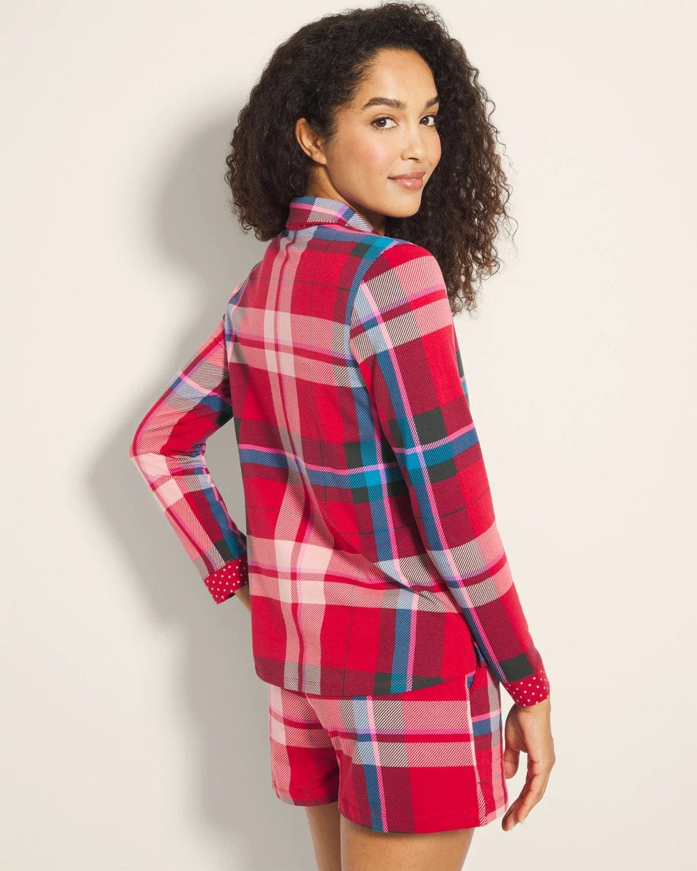 Long-Sleeve Notch Collar Pajama Top - SNUGGLE UP PLAID RED | Soma for sale