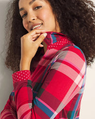 Long-Sleeve Notch Collar Pajama Top - SNUGGLE UP PLAID RED | Soma for sale