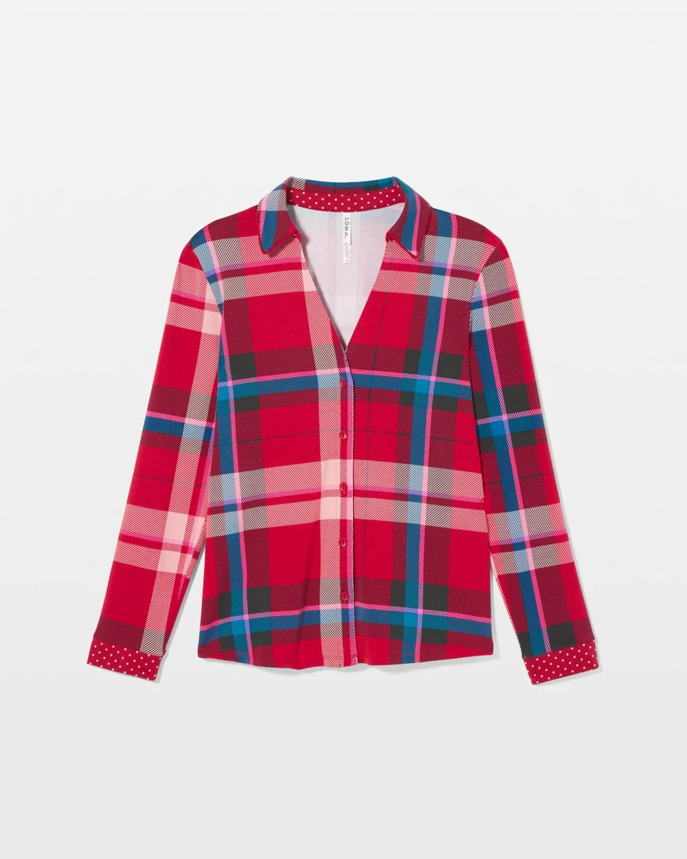 Long-Sleeve Notch Collar Pajama Top - SNUGGLE UP PLAID RED | Soma for sale