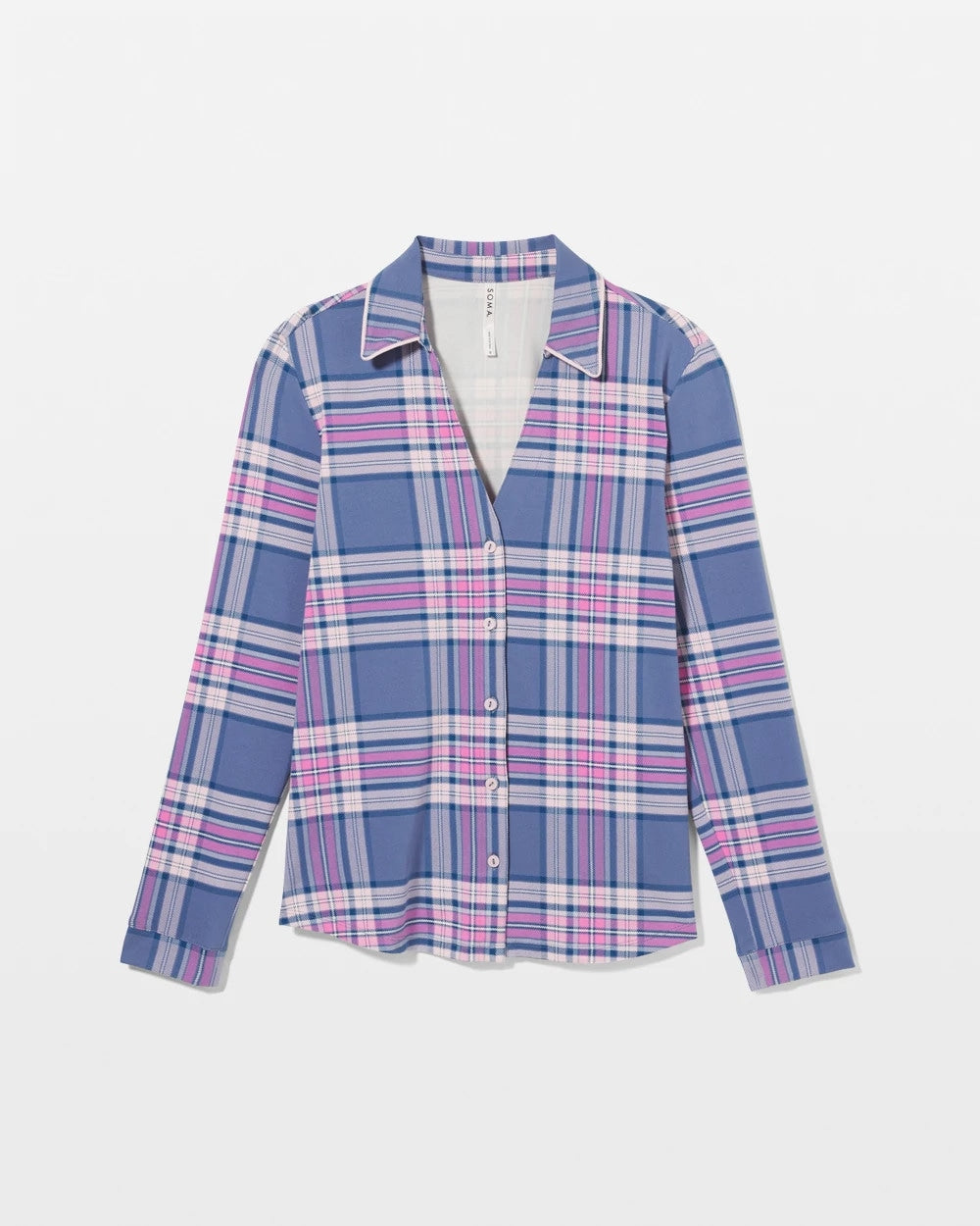 Long-Sleeve Notch Collar Pajama Top - PRETTY PLAID SUNDOWN | Soma on sale