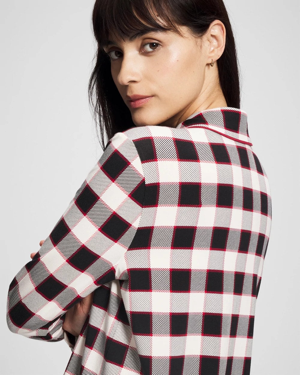 Long-Sleeve Notch Collar Pajama Top - DREAMSCAPE PLAID BLACK | Soma sale