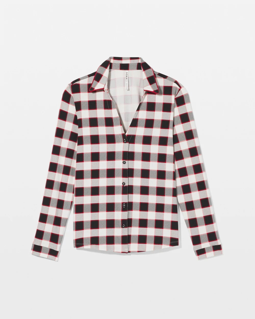 Long-Sleeve Notch Collar Pajama Top - DREAMSCAPE PLAID BLACK | Soma sale