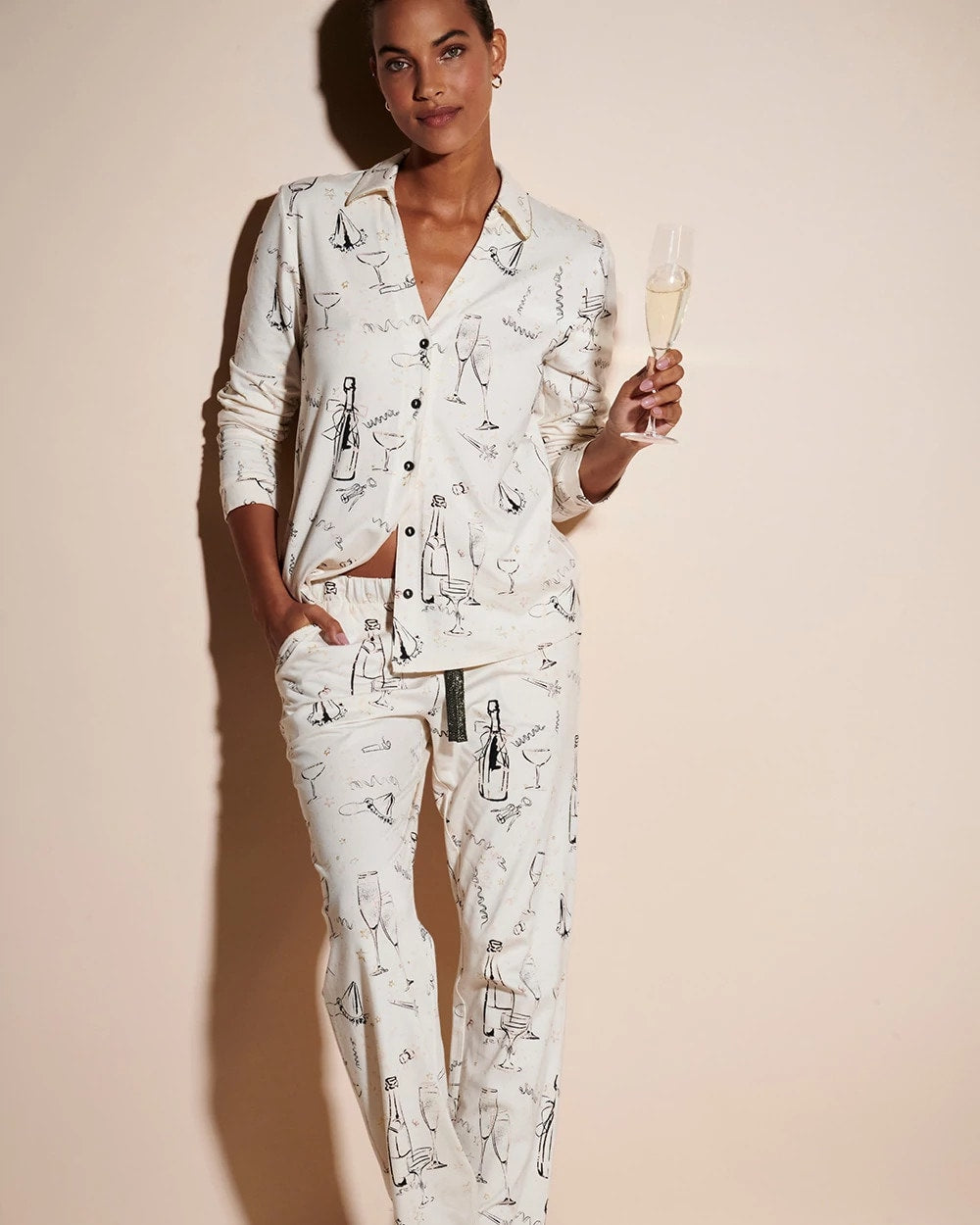 Long-Sleeve Notch Collar Pajama Top - FIZZ THE SEASON FOIL | Soma discount