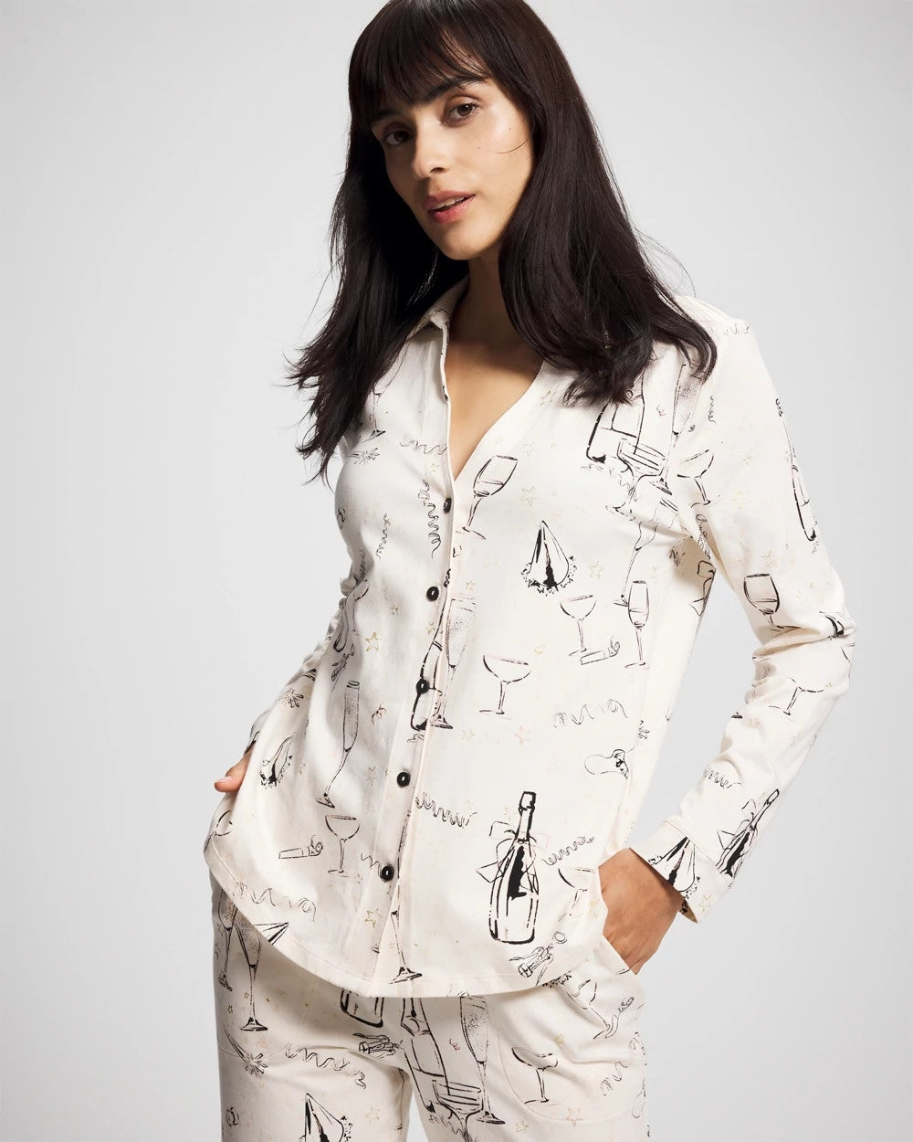 Long-Sleeve Notch Collar Pajama Top - FIZZ THE SEASON FOIL | Soma discount
