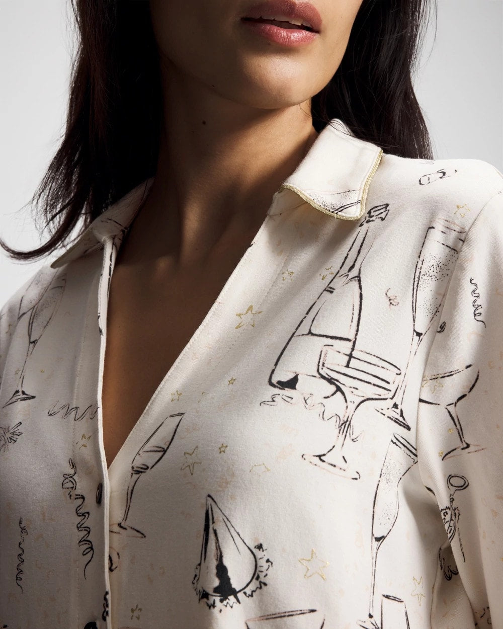 Long-Sleeve Notch Collar Pajama Top - FIZZ THE SEASON FOIL | Soma discount