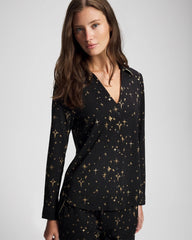 Long-Sleeve Notch Collar Pajama Top - STELLAR SCENE BLACK/FOIL | Soma Online