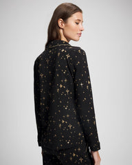 Long-Sleeve Notch Collar Pajama Top - STELLAR SCENE BLACK/FOIL | Soma Online