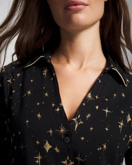 Long-Sleeve Notch Collar Pajama Top - STELLAR SCENE BLACK/FOIL | Soma Online