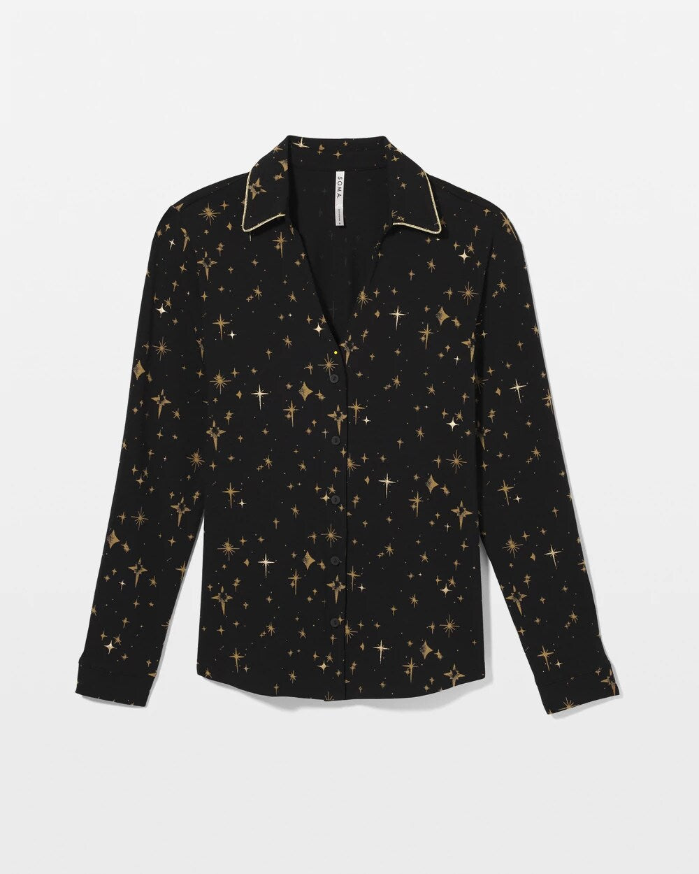 Long-Sleeve Notch Collar Pajama Top - STELLAR SCENE BLACK/FOIL | Soma Online