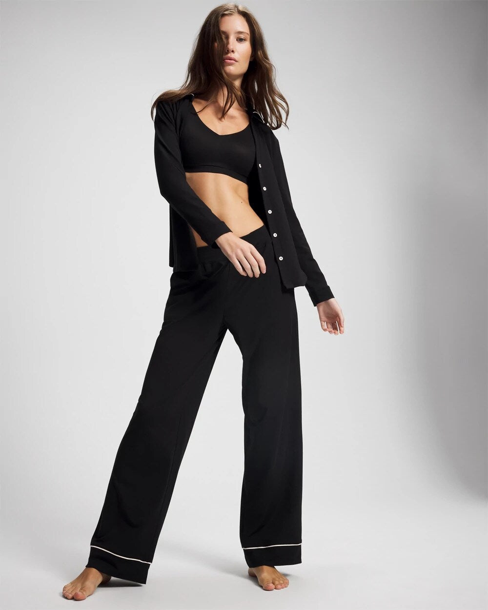 Long-Sleeve Notch Collar Pajama Top - BLACK | Soma outlet