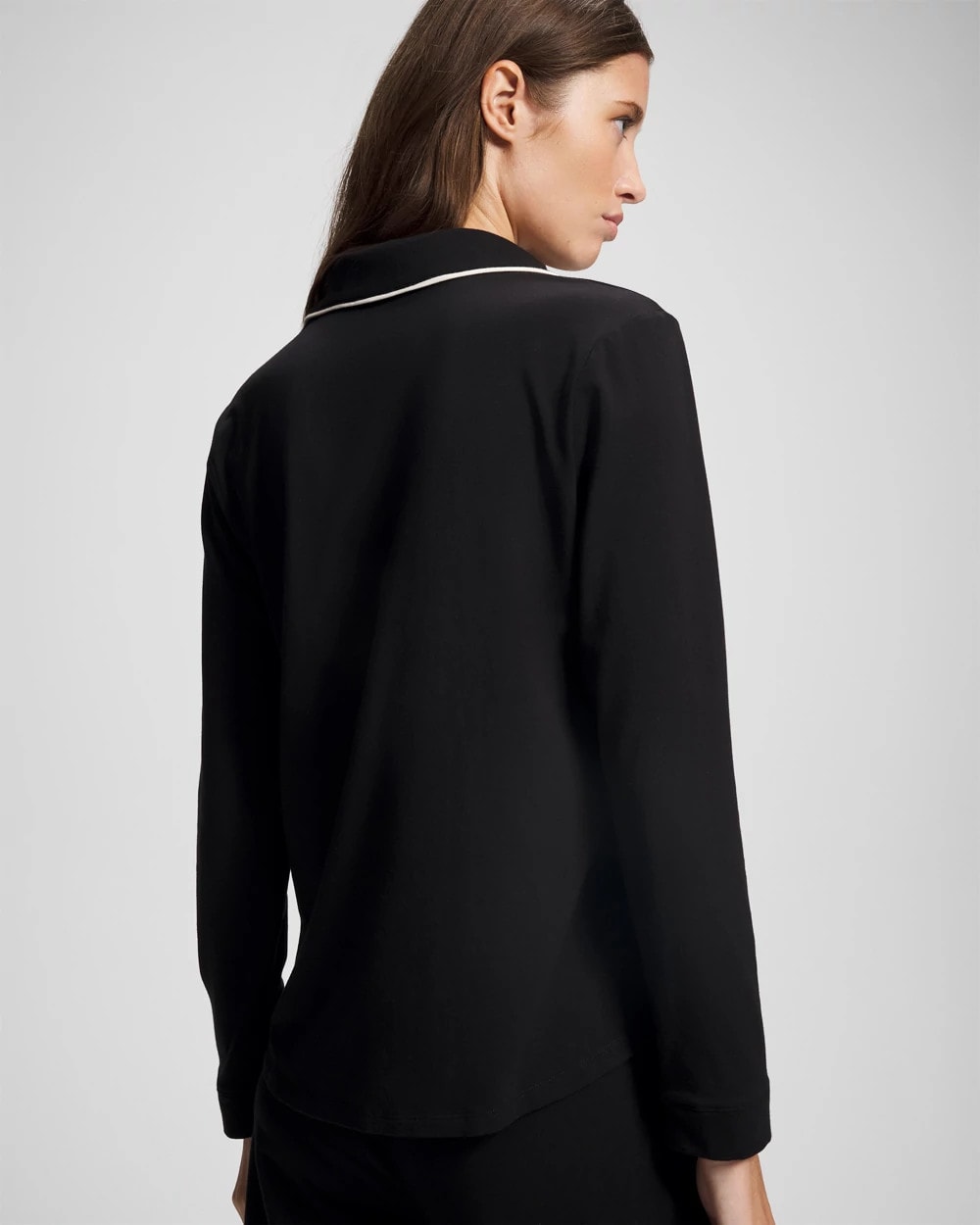 Long-Sleeve Notch Collar Pajama Top - BLACK | Soma outlet