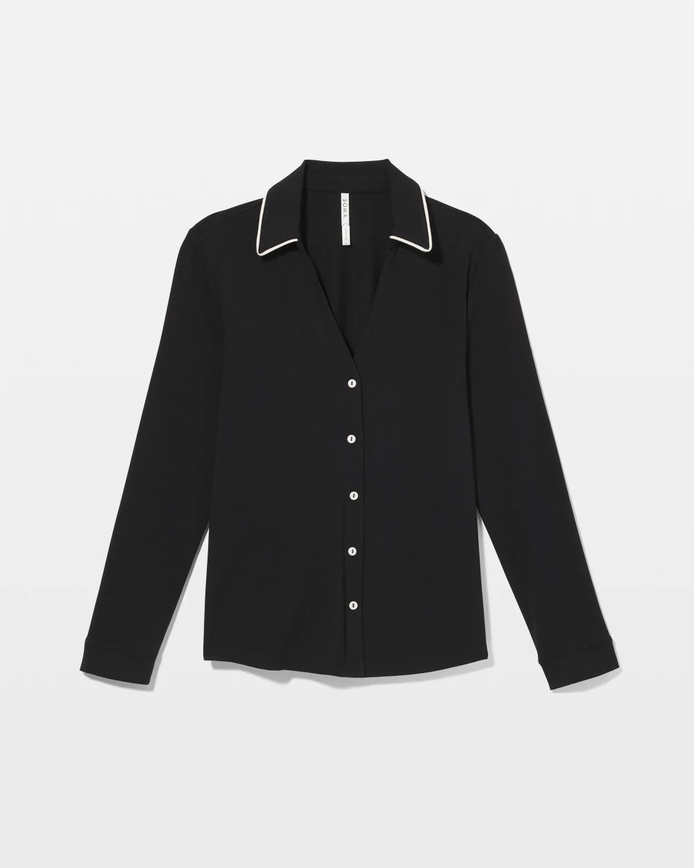 Long-Sleeve Notch Collar Pajama Top - BLACK | Soma outlet