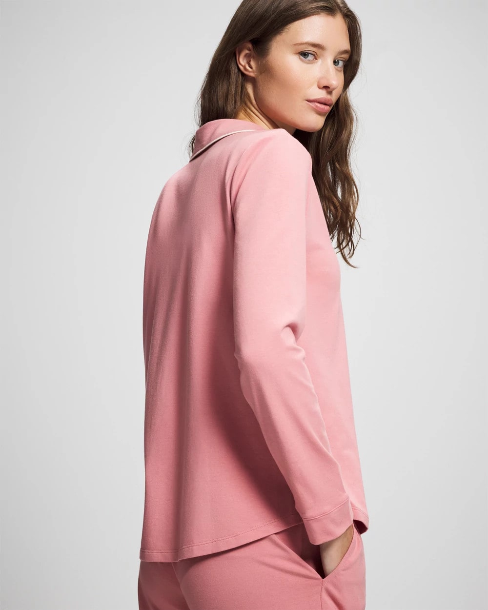 Long-Sleeve Notch Collar Pajama Top - ANTIQUE PINK | Soma near me