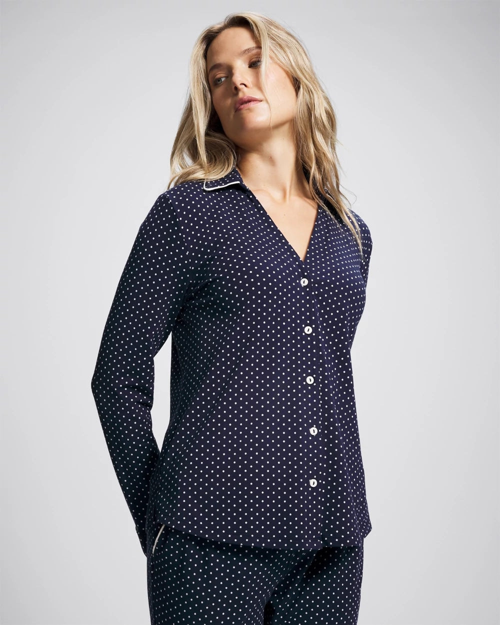 Long-Sleeve Notch Collar Pajama Top - METRO DOT NAVY | Soma for sale