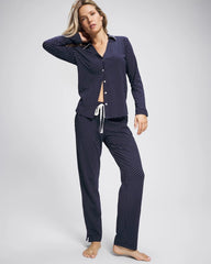 Long-Sleeve Notch Collar Pajama Top - METRO DOT NAVY | Soma for sale