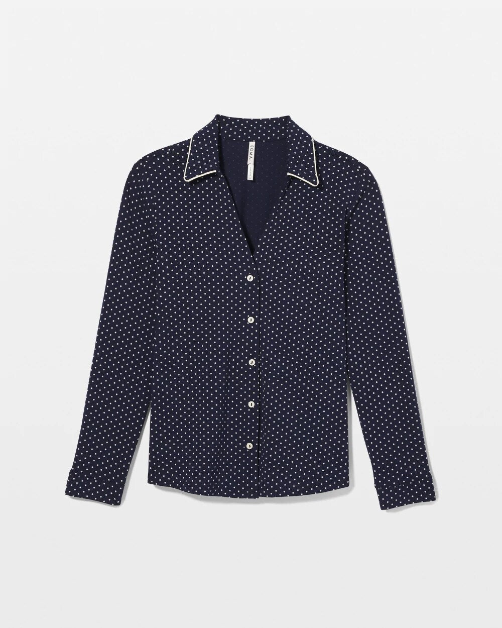 Long-Sleeve Notch Collar Pajama Top - METRO DOT NAVY | Soma for sale
