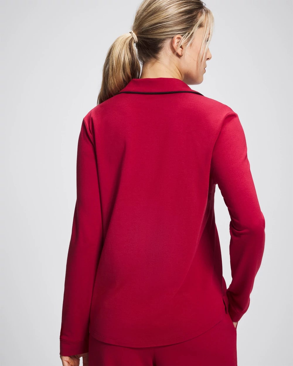 Long-Sleeve Notch Collar Pajama Top - PAINT THE TOWN RED | Soma sale
