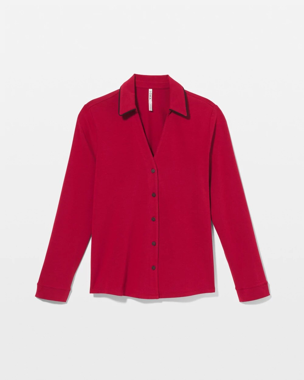 Long-Sleeve Notch Collar Pajama Top - PAINT THE TOWN RED | Soma sale