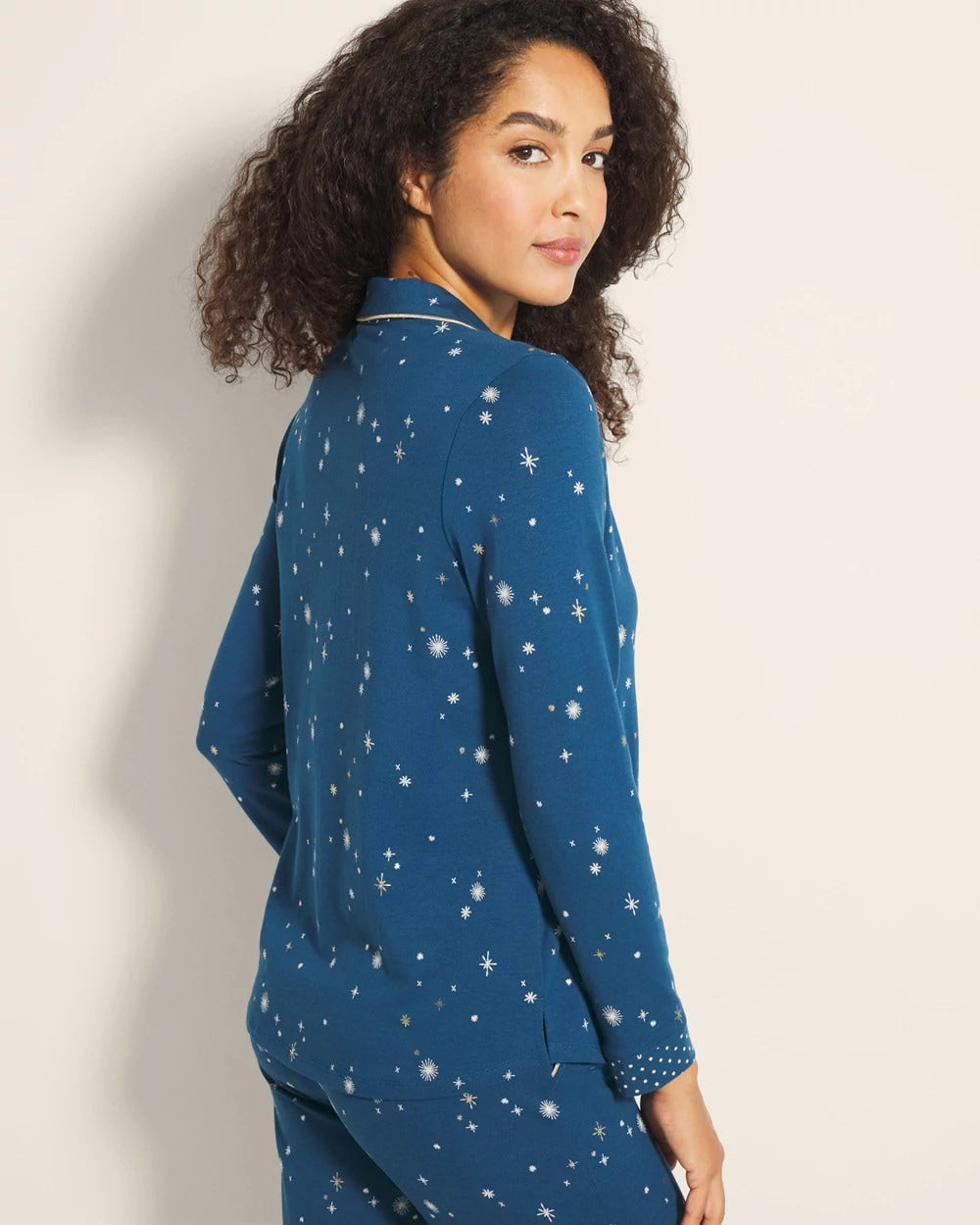 Long-Sleeve Notch Collar Pajama Top - INTO THE NIGHT BLUE | Soma discount