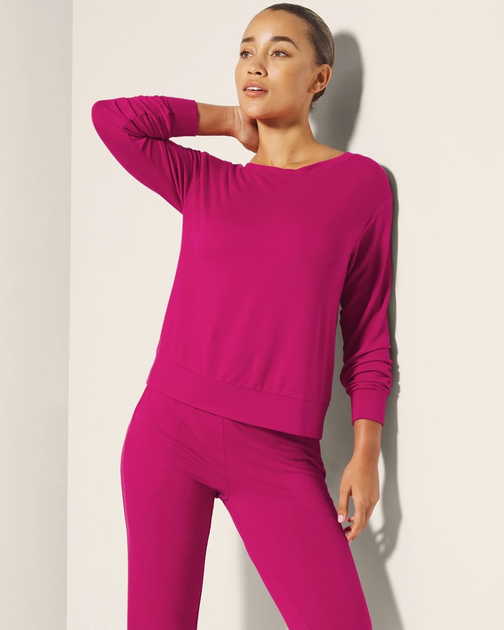 Long-Sleeve Pajama Top - PINK COSMO | Soma for sale