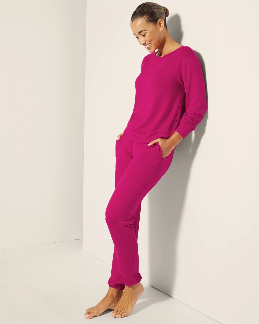 Long-Sleeve Pajama Top - PINK COSMO | Soma for sale