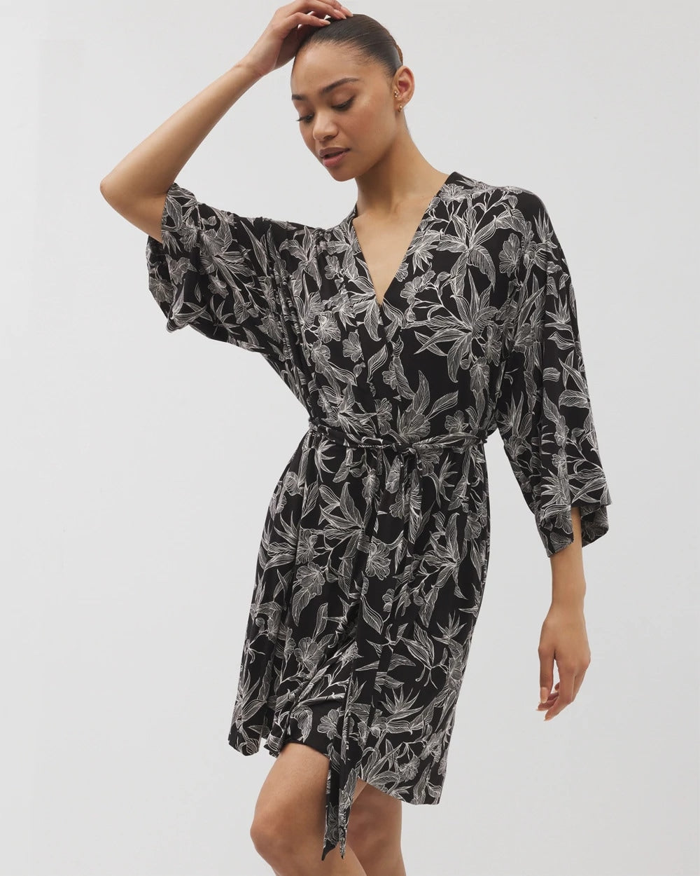 Short Robe - PLUMERIA BLOOMS BLK CH | Soma sale