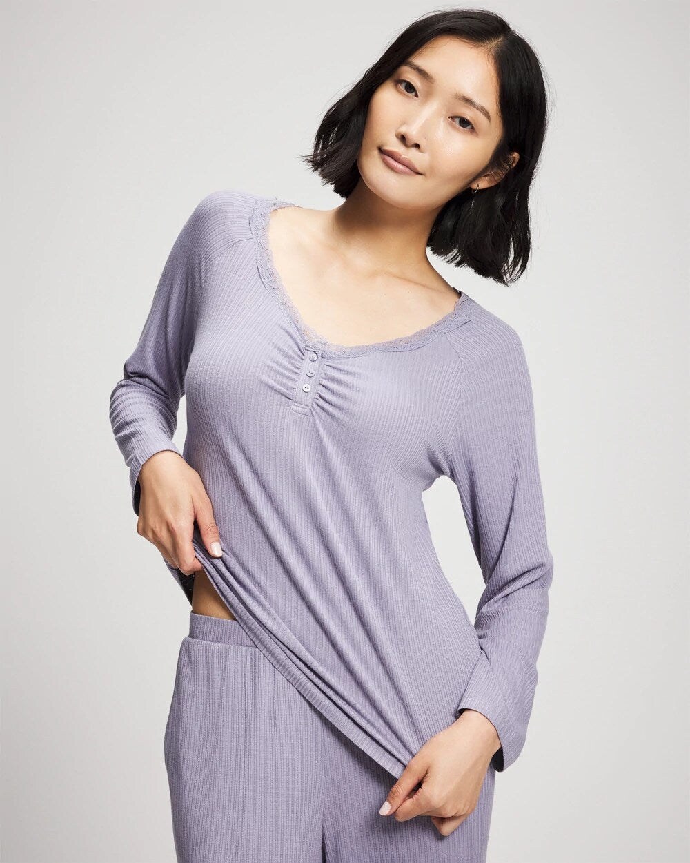 Pointelle Long Sleeve Pajama Top - LAVENDER CLOUD | Soma near me