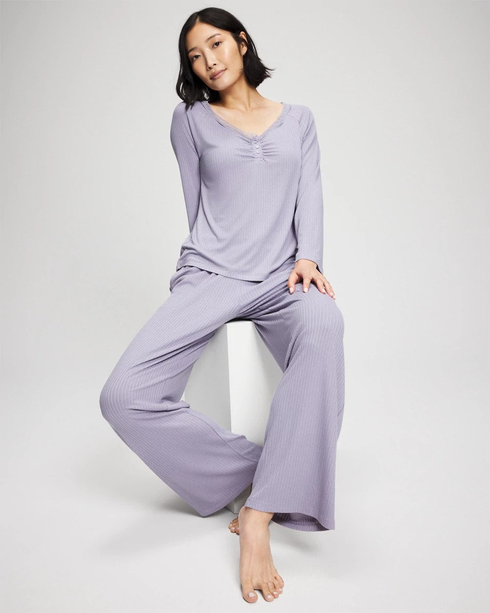 Pointelle Long Sleeve Pajama Top - LAVENDER CLOUD | Soma near me