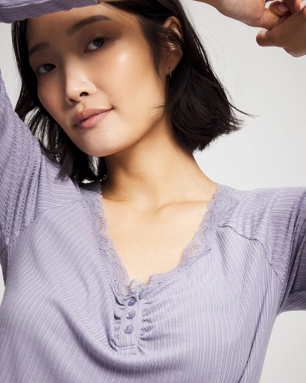 Pointelle Long Sleeve Pajama Top - LAVENDER CLOUD | Soma near me
