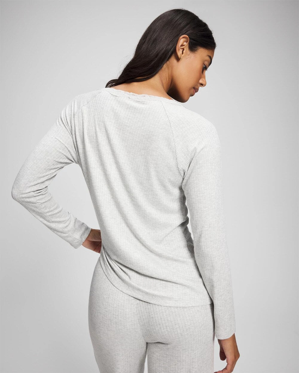 Pointelle Long Sleeve Pajama Top - HEATHER FROST | Soma for sale
