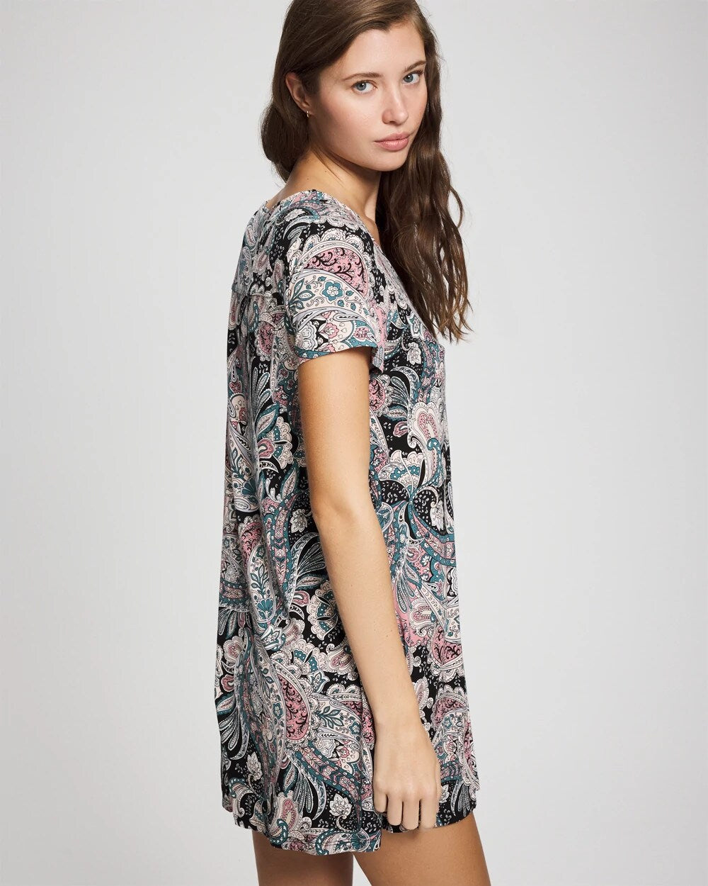 Short Sleeve Scoop Neck Sleepshirt - REGAL PAISLEY BLACK | Soma discount
