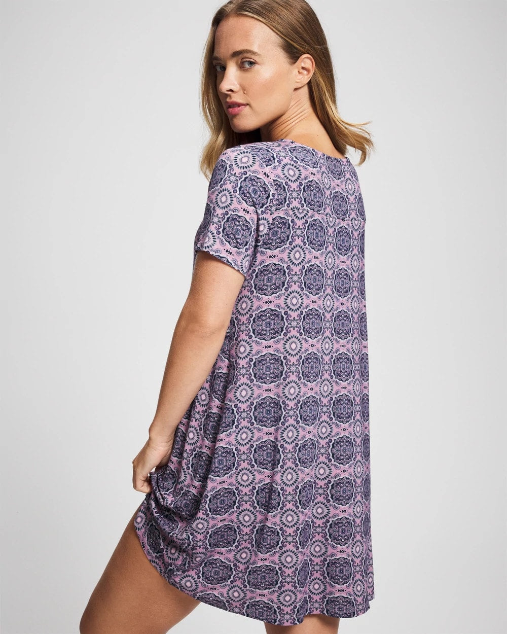 Short Sleeve Scoop Neck Sleepshirt - HAVEN TILE MINI LILAC WIN | Soma for sale